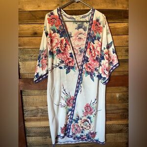 Flying Tomato Floral Kimono with Pink and Blue Hues